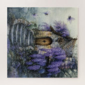Hütte Märchenhof mit Lila Wisteria Puzzle (Horizontal)