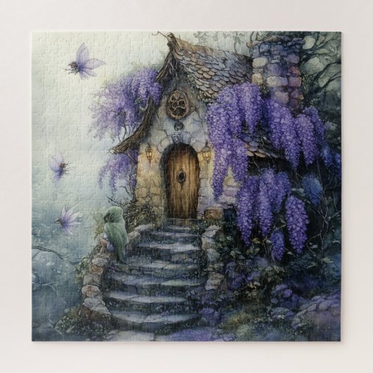 Hütte Märchenhof mit Lila Wisteria Puzzle (Vertikal)