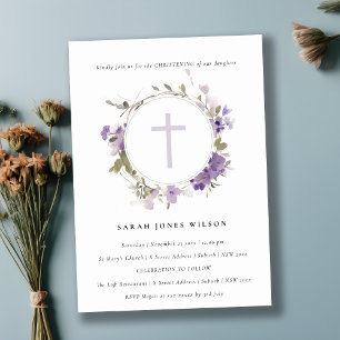 Hütte Meadow Lilac Floral Wreath Christening Einladung