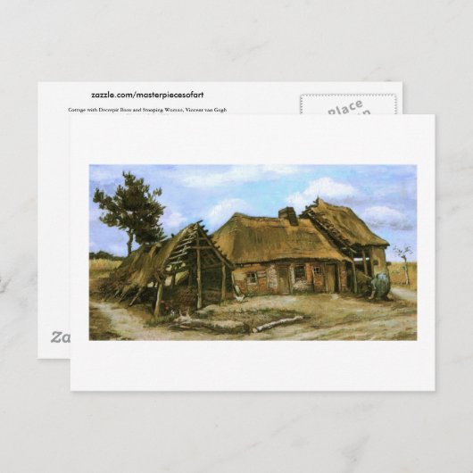 Hütte mit Decrepit Barn, Frau, Vincent van Gogh Postkarte (Vorne/Hinten)