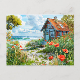 Hütte mit Dünen und Pflaumen Postkarte