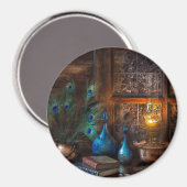 Hütte mit Lampenlicht Szene braun blau rustikal Magnet (Vorderseite/Rückseite)