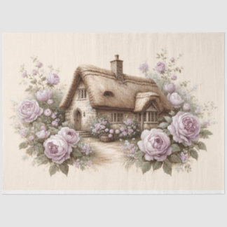 Hütte mit Lila Rose Wasserfarben-Entfärbung Seidenpapier
