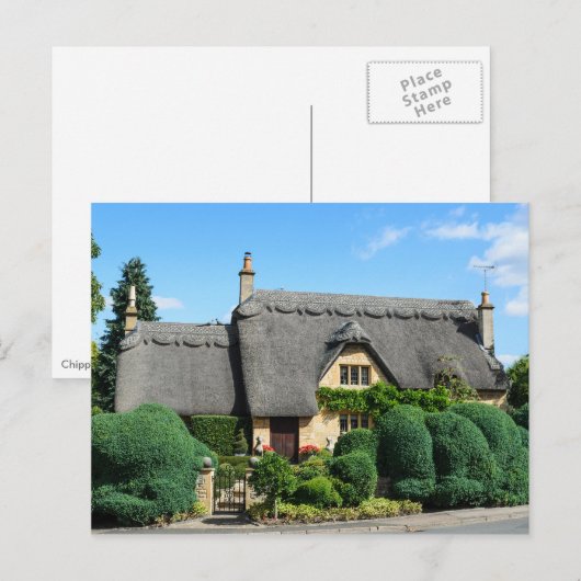 Hütte mit Strohdach im Chip Campingplatz Postkarte (Vorne/Hinten)