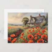 Hütte mit Zaun und Mohnwiese Postkarte (Vorne/Hinten)