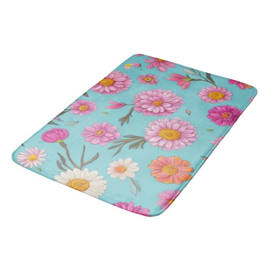 Hütte-Mittelblütenblütenblütenfarben Rosa Blume Badematte (Schrägansicht)