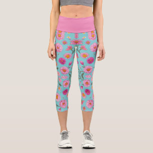 Hütte-Mittelblütenblütenblütenfarben Rosa Blume Capri Leggings