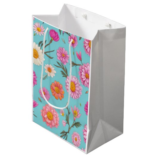 Hütte-Mittelblütenblütenblütenfarben Rosa Blume Mittlere Geschenktüte (Vorderseite Schrägansicht)