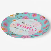 Hütte-Mittelblütenblütenblütenfarben Rosa Blume Pappteller (Schrägansicht)