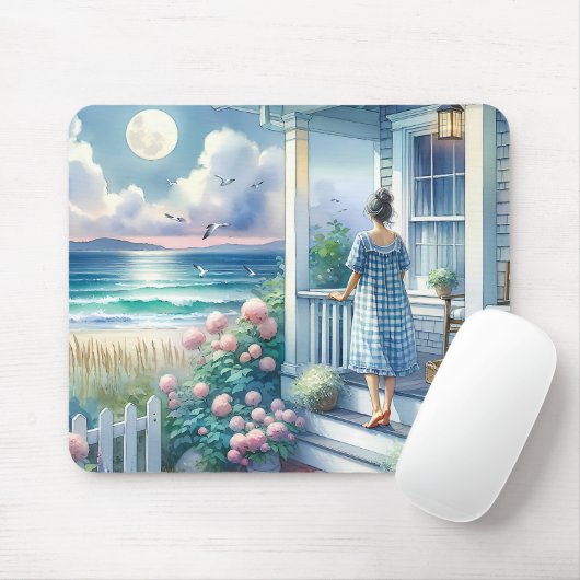 Hütte Moonlit Porch am Meer Mousepad (Mit Mouse)
