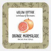 Hütte Orange-Marmalade-Etikett Quadratischer Aufkleber (Vorderseite)