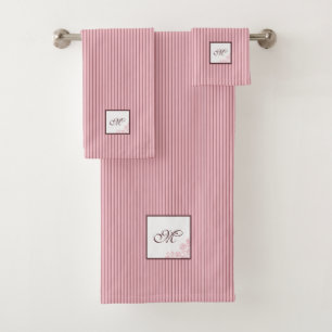 Hütte Pink Strip Rose Spitzen-Script Monogramm Badhandtuch Set