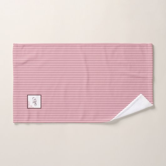 Hütte Pink Strip Rose Spitzen-Script Monogramm Badhandtuch Set (Handtuch)