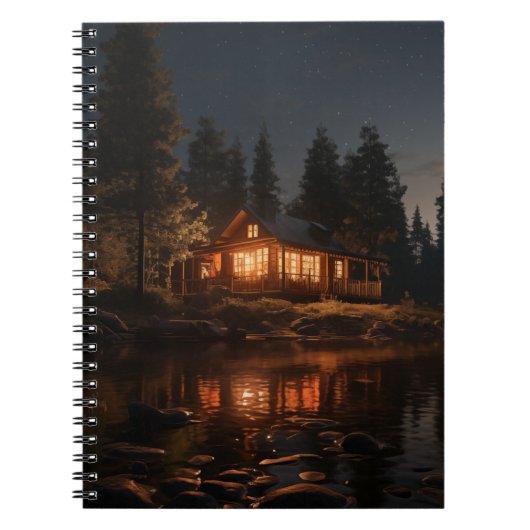 Hütte Reflexion über Seennachtsszene Notizblock (Vorderseite)