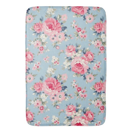 Hütte Rosa Rosen auf blauem Hintergrund Badematte (Vorderseite Vertikal)