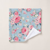 Hütte Rosa Rosen auf blauem Hintergrund Badhandtuch Set (Waschlappen)
