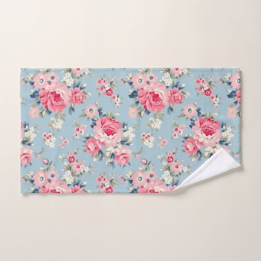 Hütte Rosa Rosen auf blauem Hintergrund Badhandtuch Set (Handtuch)