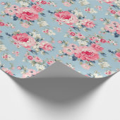 Hütte Rosa Rosen auf blauem Hintergrund Geschenkpapier (Ecke)