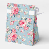 Hütte Rosa Rosen auf blauem Hintergrund Geschenkschachtel (Rückseite)