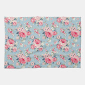 Hütte Rosa Rosen auf blauem Hintergrund Geschirrtuch (Horizontal)
