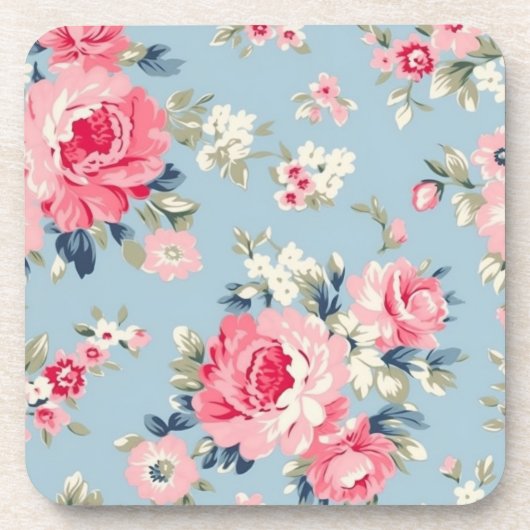 Hütte Rosa Rosen auf blauem Hintergrund Getränkeuntersetzer (Vorderseite)