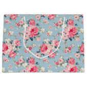 Hütte Rosa Rosen auf blauem Hintergrund Große Geschenktüte (Vorderseite)