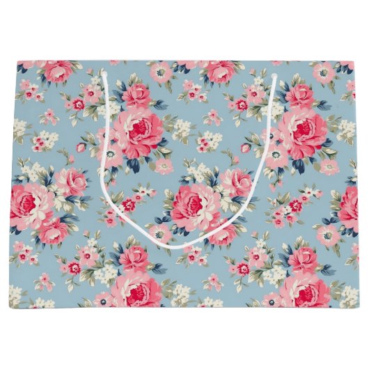 Hütte Rosa Rosen auf blauem Hintergrund Große Geschenktüte (Vorderseite)