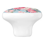 Hütte Rosa Rosen auf blauem Hintergrund Keramikknauf (Seitenansicht)