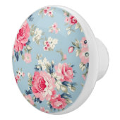 Hütte Rosa Rosen auf blauem Hintergrund Keramikknauf (Rechts)