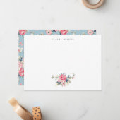 Hütte Rosa Rosen auf blauem Hintergrund Mitteilungskarte (Vorderseite/Rückseite Beispiel)