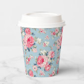 Hütte Rosa Rosen auf blauem Hintergrund Pappbecher (Links)
