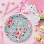 Hütte Rosa Rosen auf blauem Hintergrund Pappteller (Party)