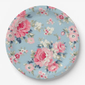 Hütte Rosa Rosen auf blauem Hintergrund Pappteller (Vorderseite)