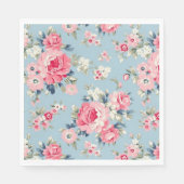 Hütte Rosa Rosen auf blauem Hintergrund Serviette (Vorderseite)