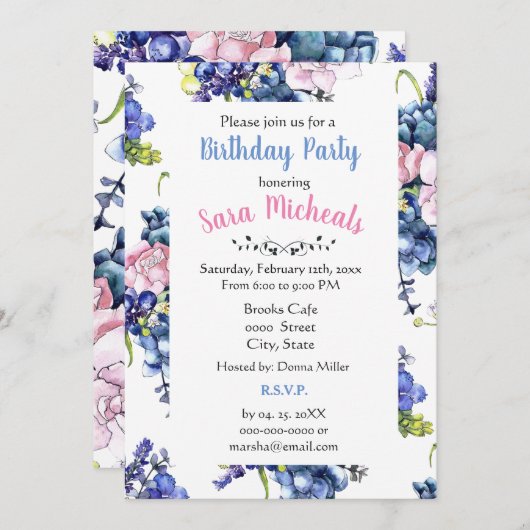 Hütte Rose Geburtstagspartei Einladung (Vorne/Hinten)