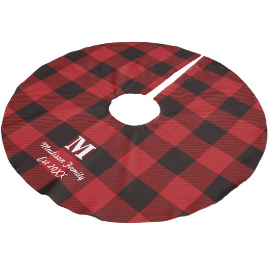 Hütte Roter Büffel Lumberjack karierte Monogramm Polyester Weihnachtsbaumdecke (Schrägansicht)