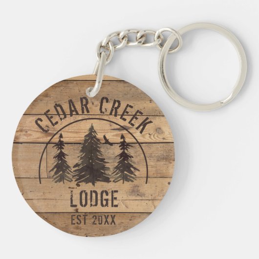 Hütte Rustikale Waldbäume Personalisiert Schlüsselanhänger (Rückseite)