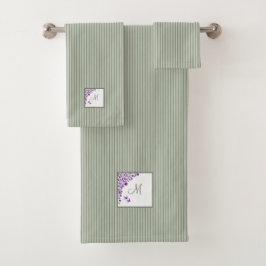 Hütte Sage Strip Lila Blumenskriptmonogramm Badhandtuch Set