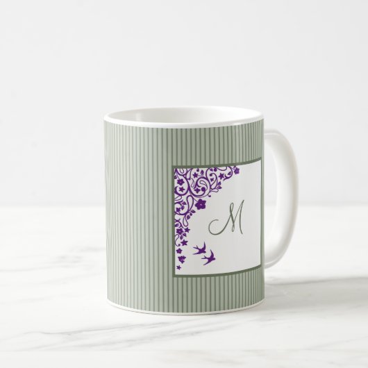 Hütte Sage Strip Lila Blumenskriptmonogramm Kaffeetasse (VorderseiteRechts)