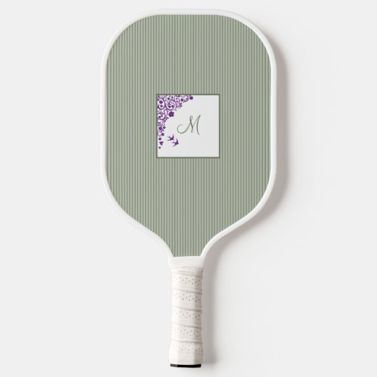 Hütte Sage Strip Lila Blumenskriptmonogramm Pickleball Schläger (Rückseite)