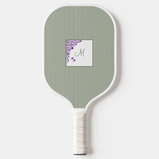 Hütte Sage Strip Lila Blumenskriptmonogramm Pickleball Schläger (Vorderseite)