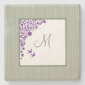 Hütte Sage Strip Lila Blumenskriptmonogramm Steinuntersetzer (Vorderseite)