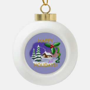 Hütte Snow Happy Holidays Keramik Ornament Ball