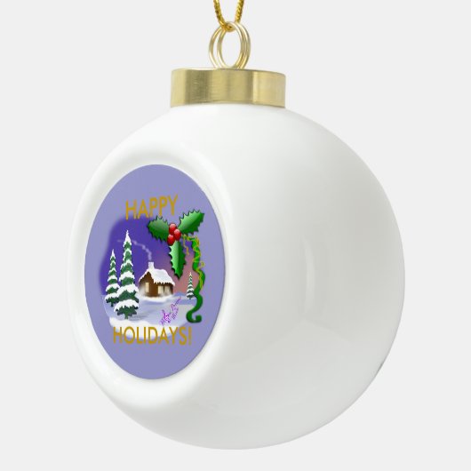 Hütte Snow Happy Holidays Keramik Ornament Ball (Rechts)