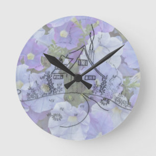Hütte Stickerei & Petunias Runde Wanduhr
