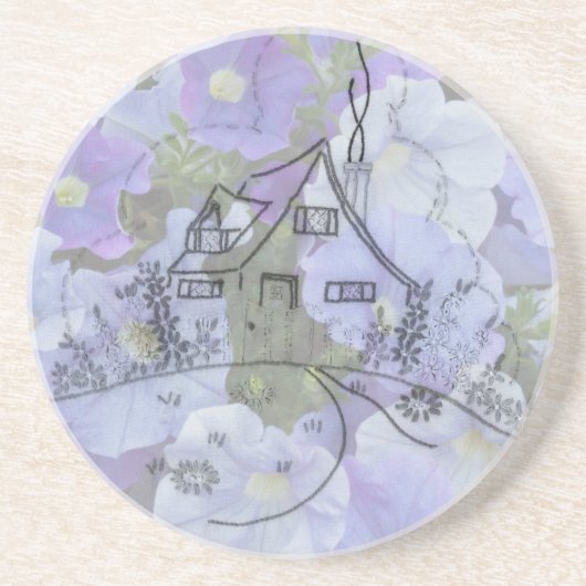Hütte Stickerei & Petunias Sandstein Untersetzer (Vorne)