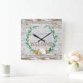 Hütte Stil Begrüßung Holzzaun Holzpappe Quadratische Wanduhr (Zuhause)