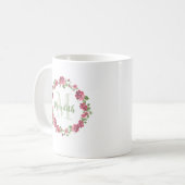 Hütte Stil florrosa Rosen Kränze Monogramm Kaffeetasse (Vorderseite Links)