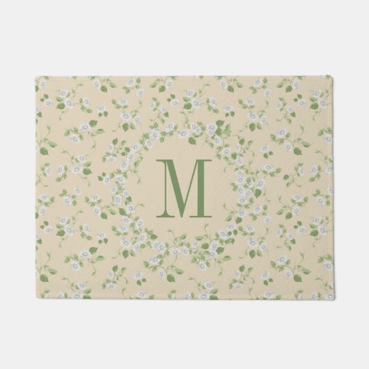 Hütte Style Floral White Daisies Cream Monogram Fußmatte (Vorderseite)