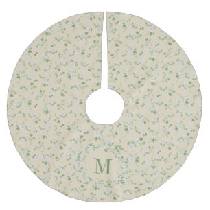 Hütte Style Floral White Daisies Cream Monogram Polyester Weihnachtsbaumdecke
